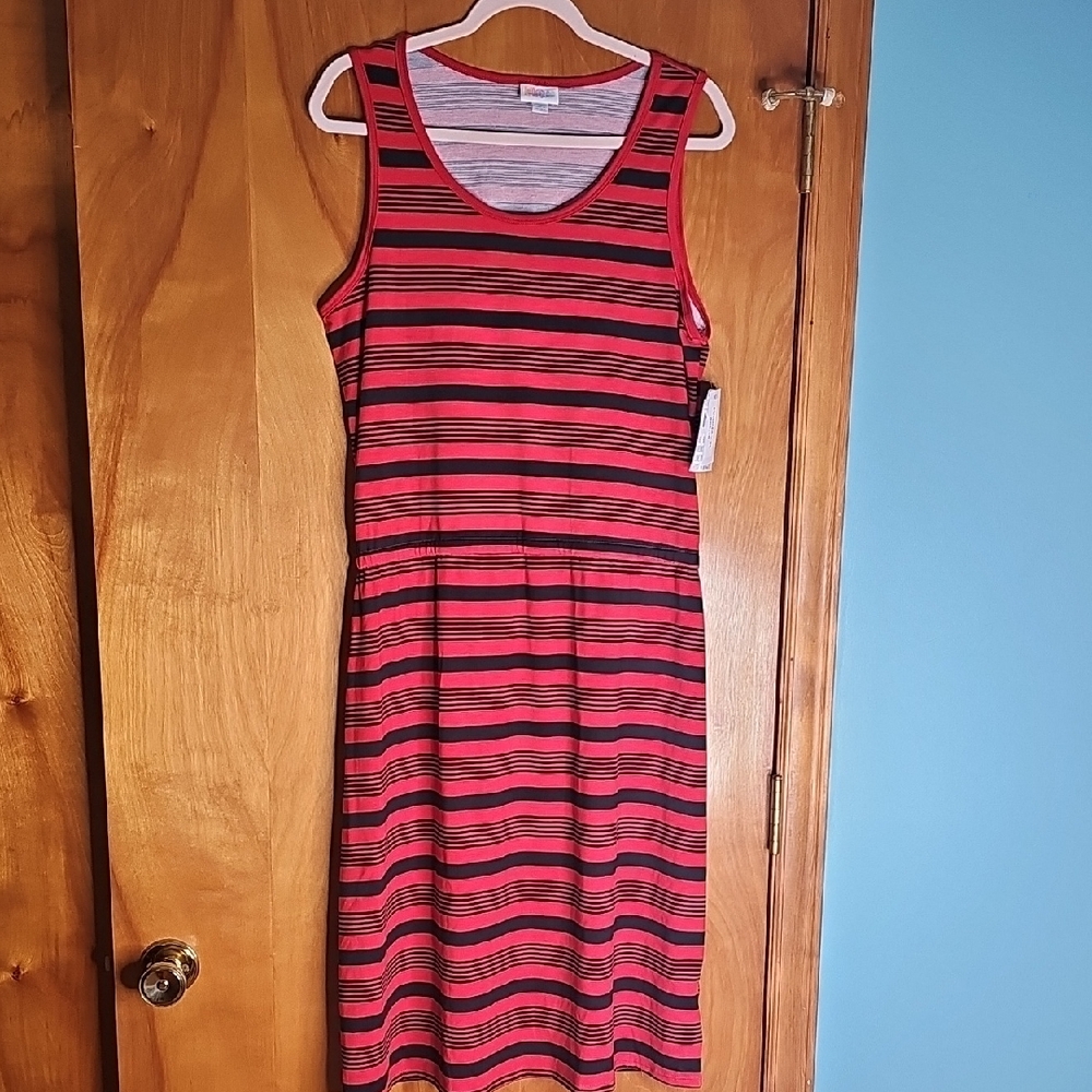LuLaRoe Red and Black Striped Midi Dress